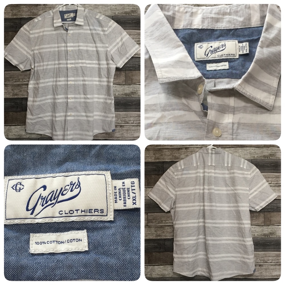 Grayers Stripe Button Shirt Men’s XXL Gray White Short Sleeve.